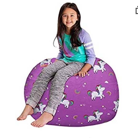 Posh Kids Stuffed Animal Storage Bean Bag Chair Cover Unicorn Rainbows Purple - Picture 6 of 8
